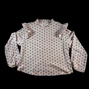 ⭐️SHEIN Pink and Black Polka Dot Ruffle Blouse Size 0XL